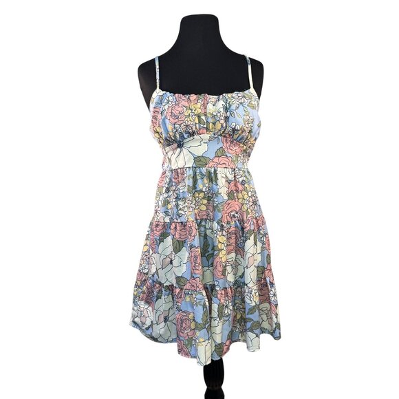 Altard State Size M Floral Spaghetti Strap Dress  Ruched Bodice & Tiered Skirt - Picture 1 of 5